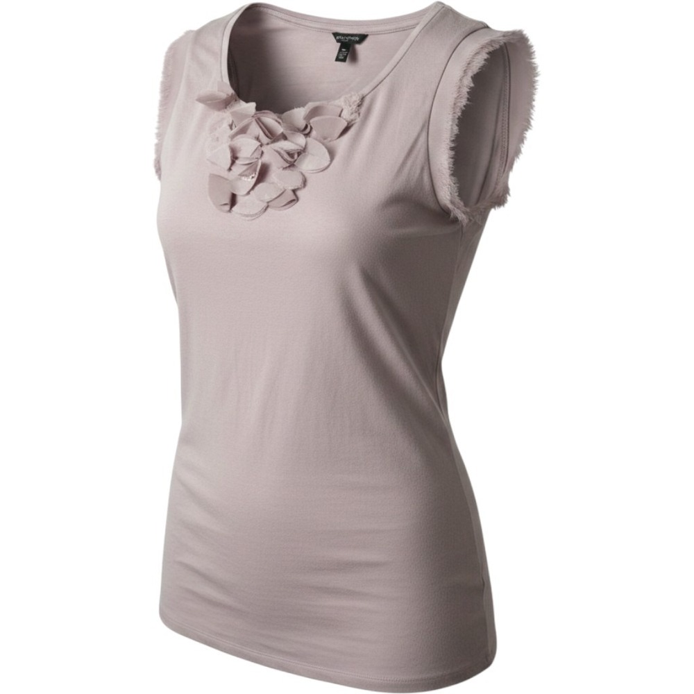 Ann Taylor Floral Applique Tank Top Medium Mauve Pink Sleeveless Frayed‎ Trim